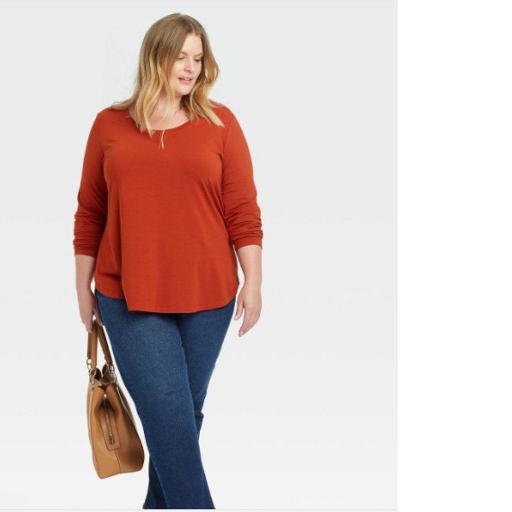 Ava & Viv Long Sleeve Scoop Neck Relaxed Fit Pullover Top Size 2X New With Tags - Picture 3 of 10